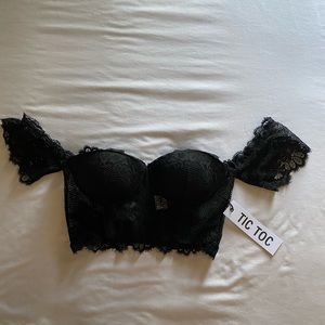 Black lace corset crop top , size small
